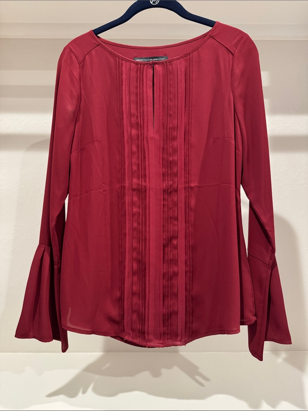 White House Black Market Wine Red Pintuck Front Blouse